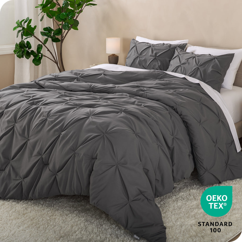 Bare Home Pintuck Down Alternative Comforter Set - 3-Pieces - All Seasons - King, Grey - Image 4