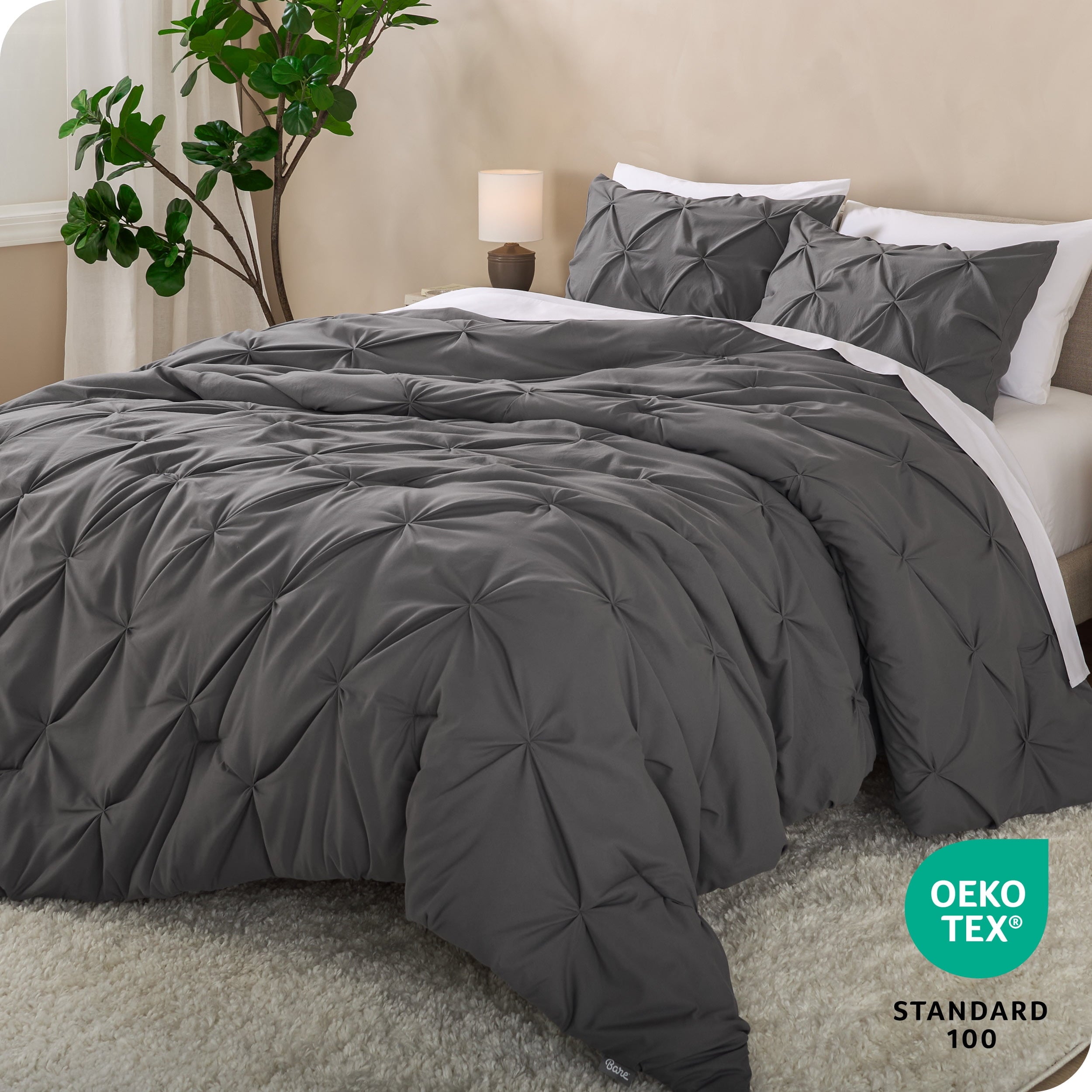 Bare Home Pintuck Down Alternative Comforter Set - 3-Pieces - All Seasons - King, Grey - Image 4