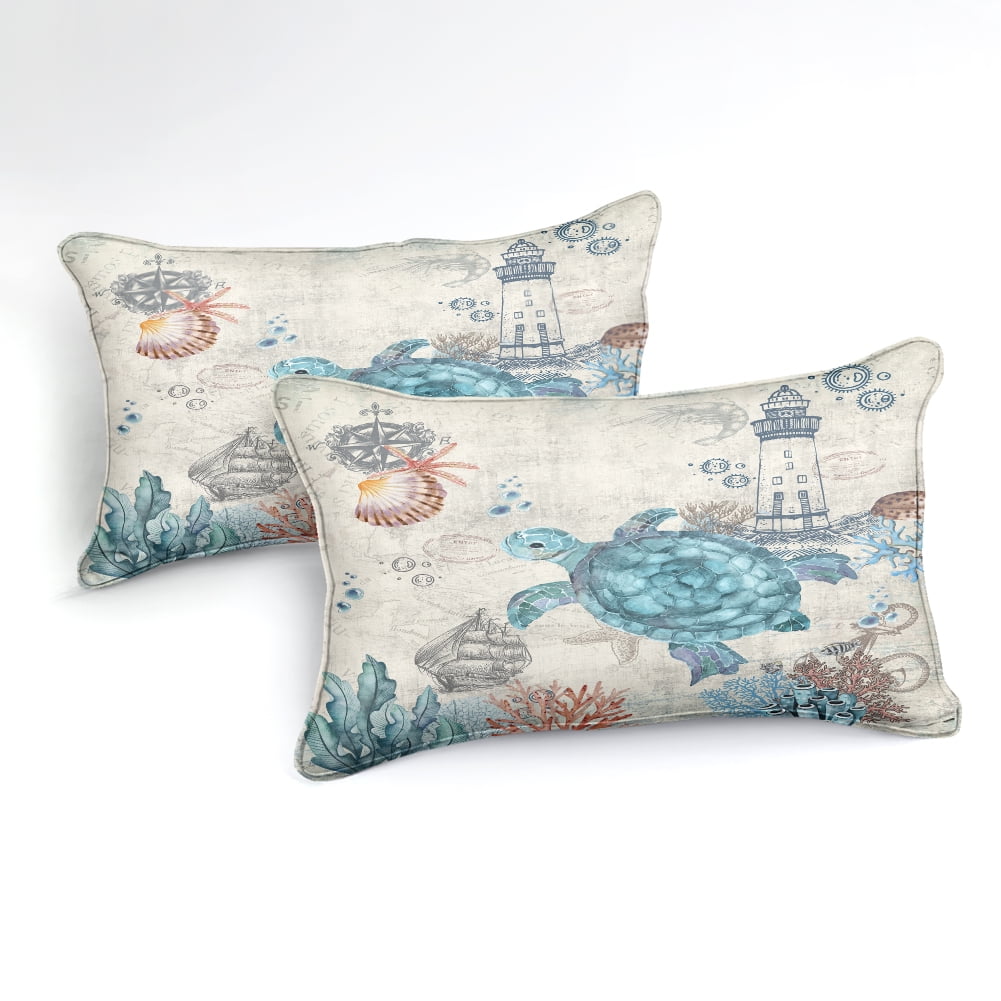 Move Over Sea Turtle Comforter Set Queen Ocean Beach Bedding Set Soft and Lightweight Retro Style Design Coastal Bedding Set - Image 3