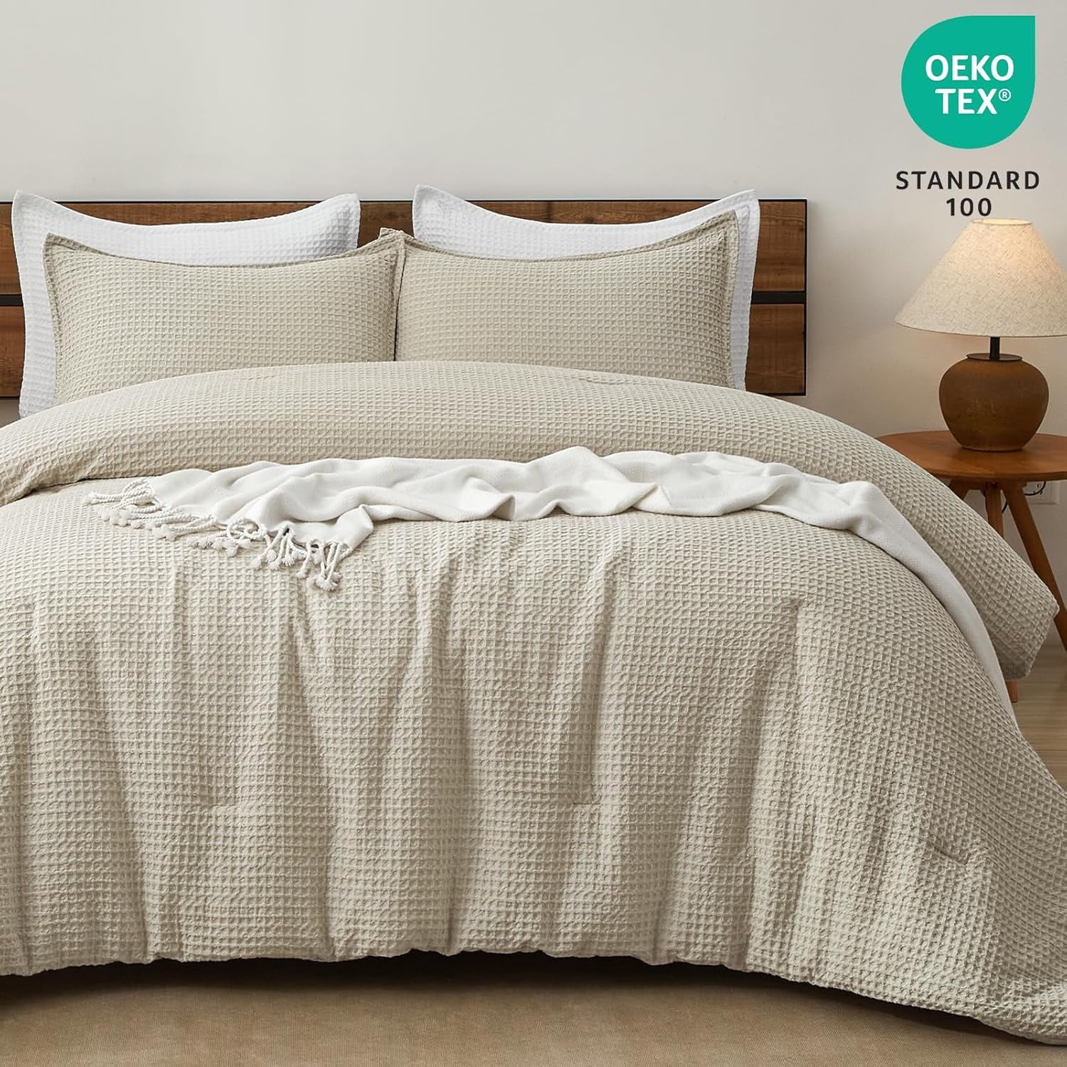 3-Piece Waffle Weave Comforter Set Queen Size, Lightweight Comfy Bedding Set for All Season, Ultra Soft Textured 1 Co... - Image 4