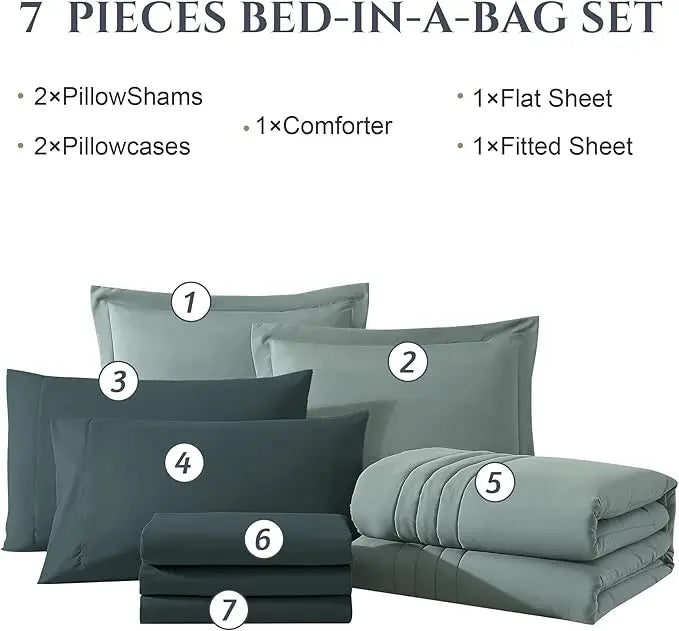 Amberspace 7-piece Bed in a Bag Comforter Set with Sheets,Sage Green,Full - Image 2