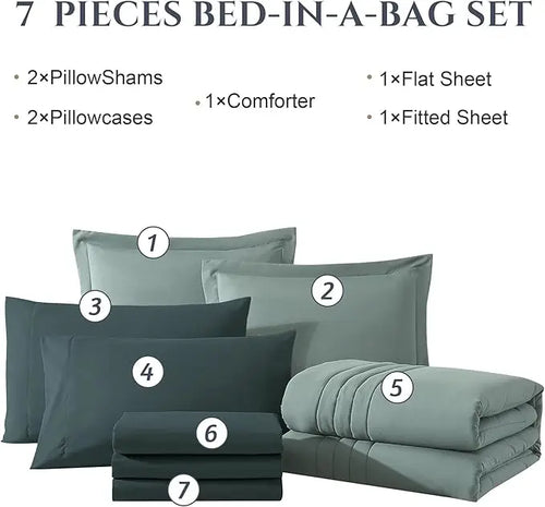 Amberspace 7-piece Bed in a Bag Comforter Set with Sheets,Sage Green,Full - Image 2