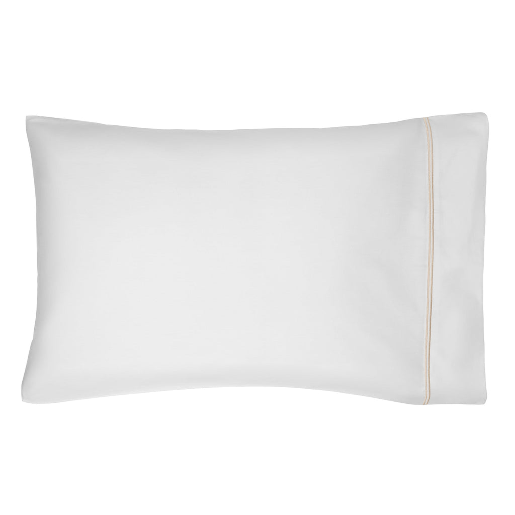 4-Piece 300 Thread Count White Pima Cotton Bed Sheet Set with Tan Hem, Full , Adult/Teen - Image 5