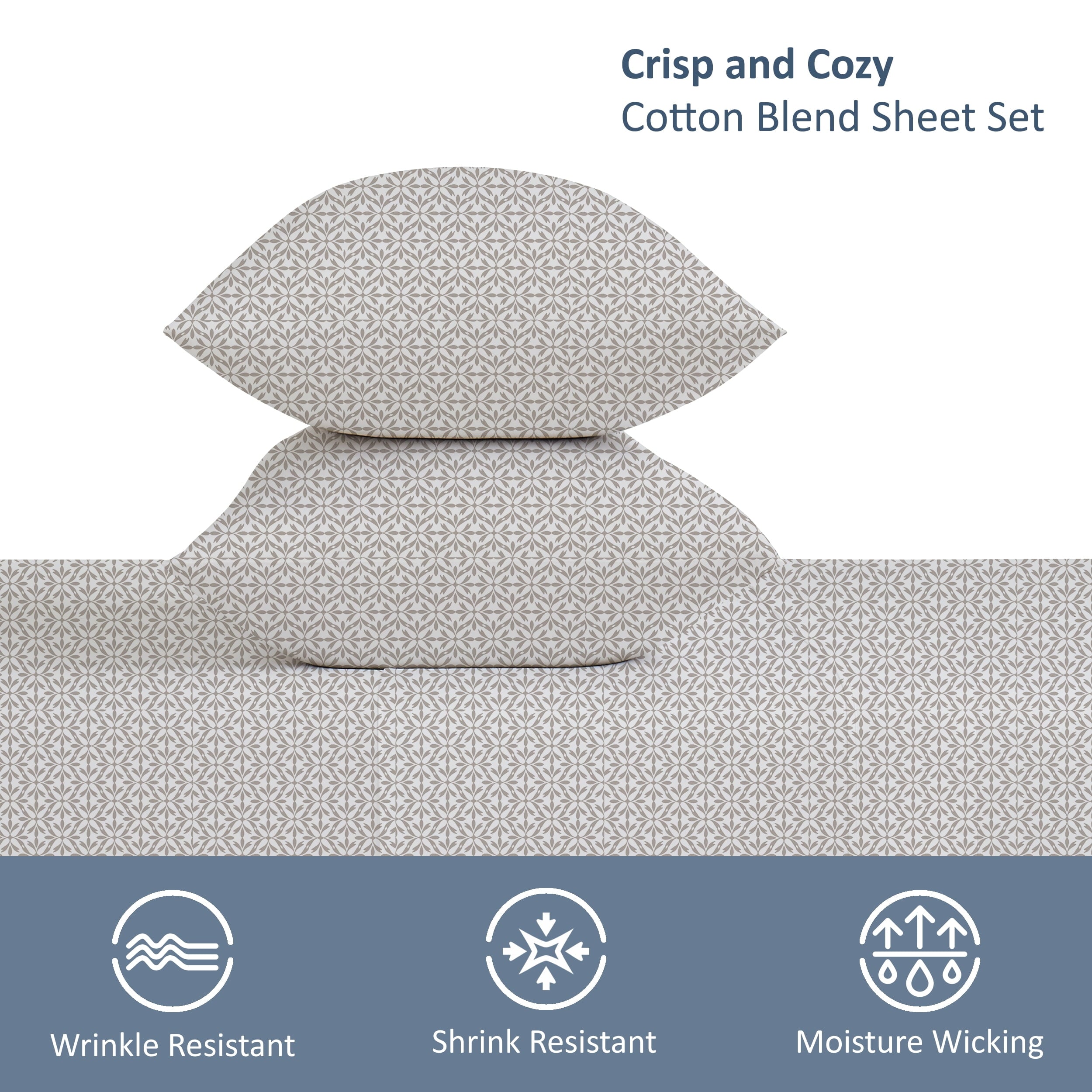 3-Piece 300 Thread Count Grey Flake Cotton Blend Bed Sheet Set, Twin XL - Image 5