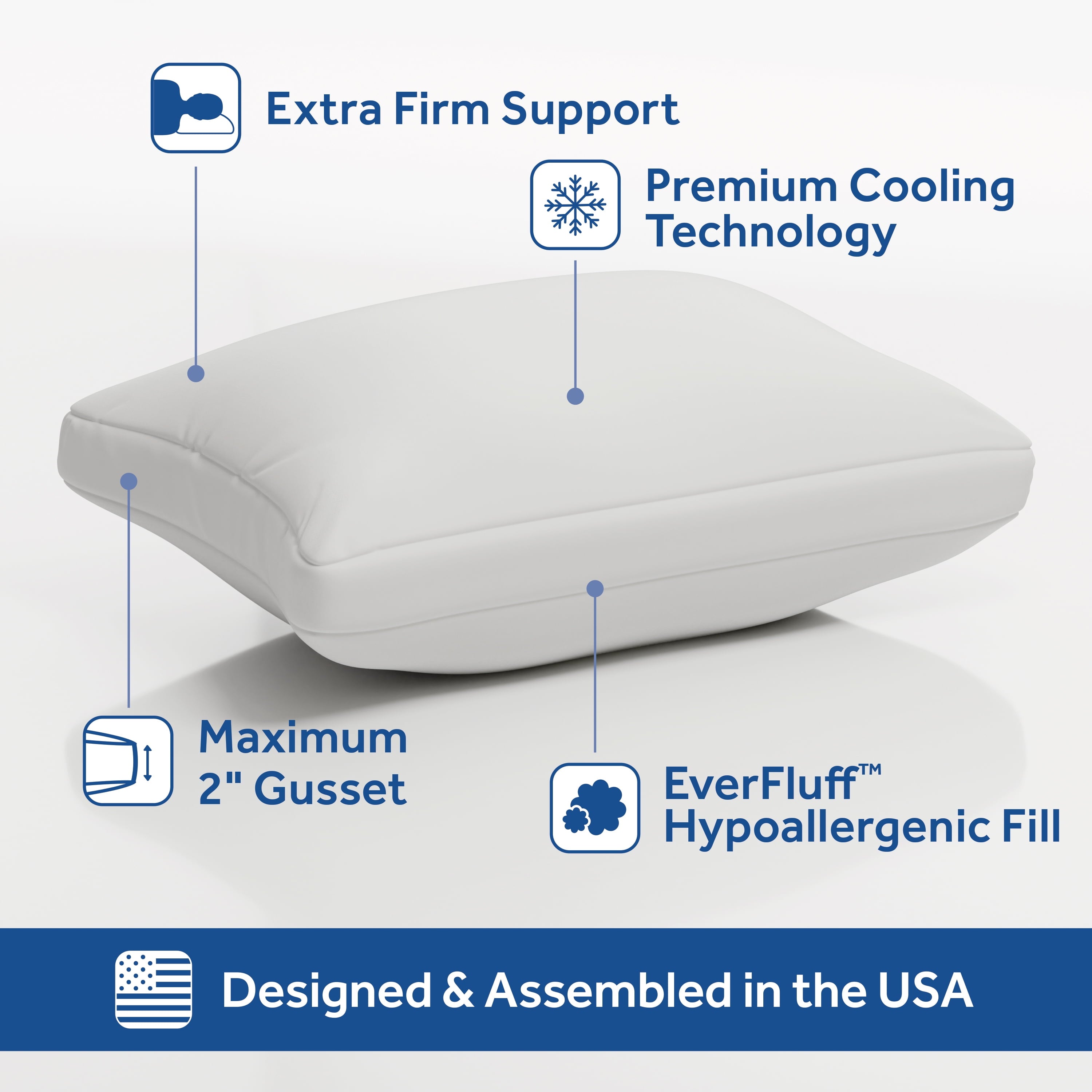 Performance Cooling Bed Pillow, Jumbo, White- Extra Firm, 2 Count - Image 2