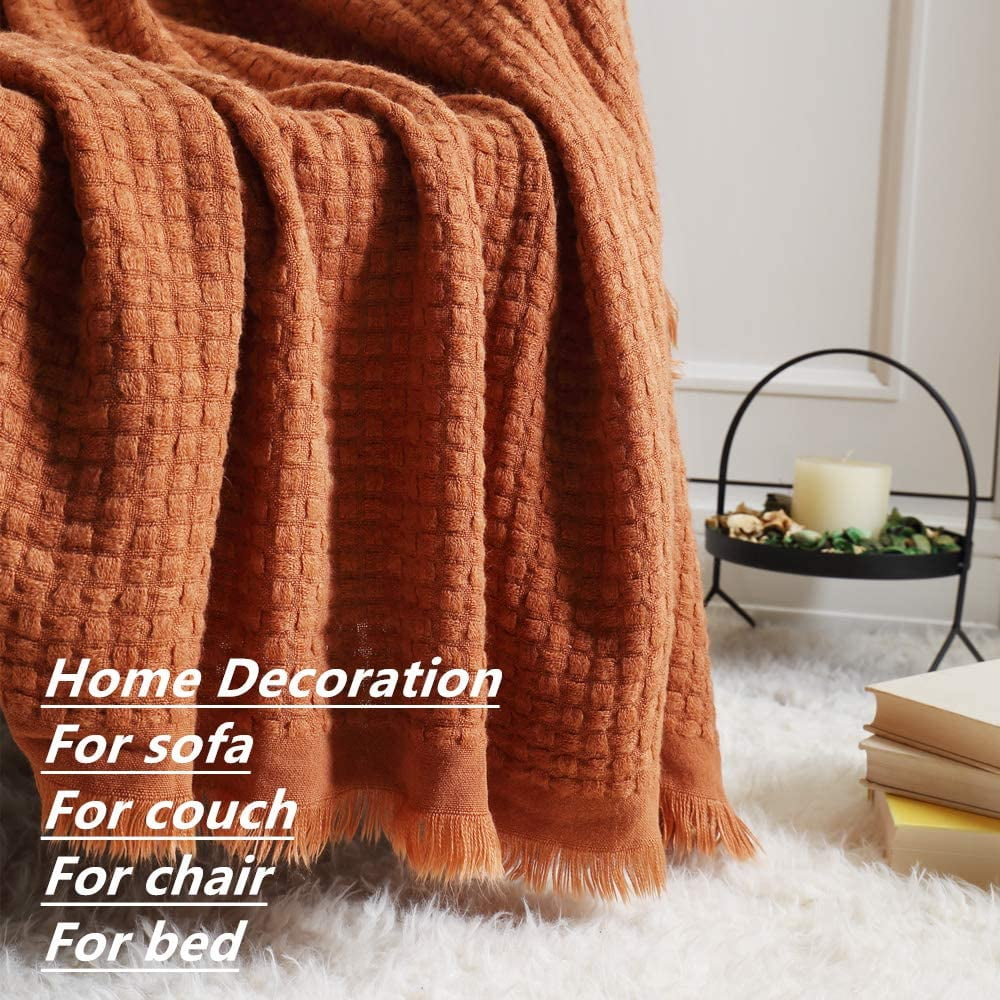 CREVENT Farmhouse Rust Knit Throw Blanket for Couch Sofa Chair Bed Home Decoration, Soft Warm Cozy Light Weight for Spring Summer Fall (50'' - Image 3