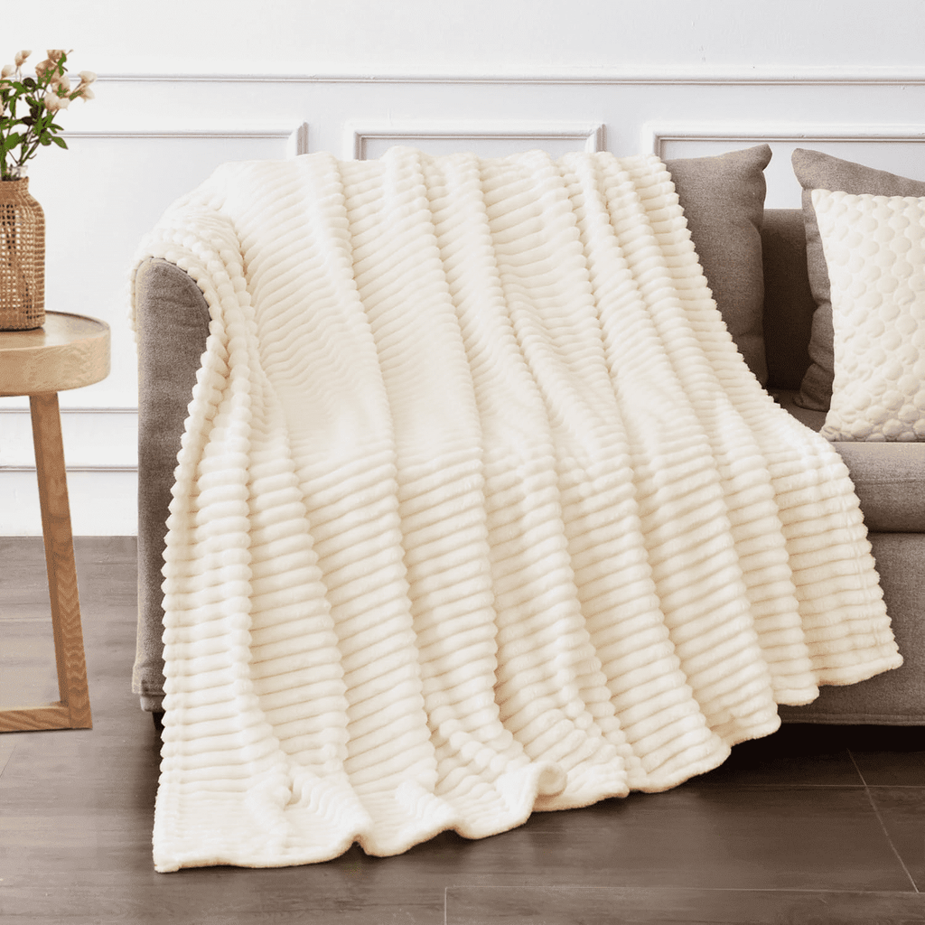 Throw Size Blanket for Couch, Sofa, Bed, Striped Beige Throw Blanket for Office Picnic Travel Bedroom, Super Soft War...