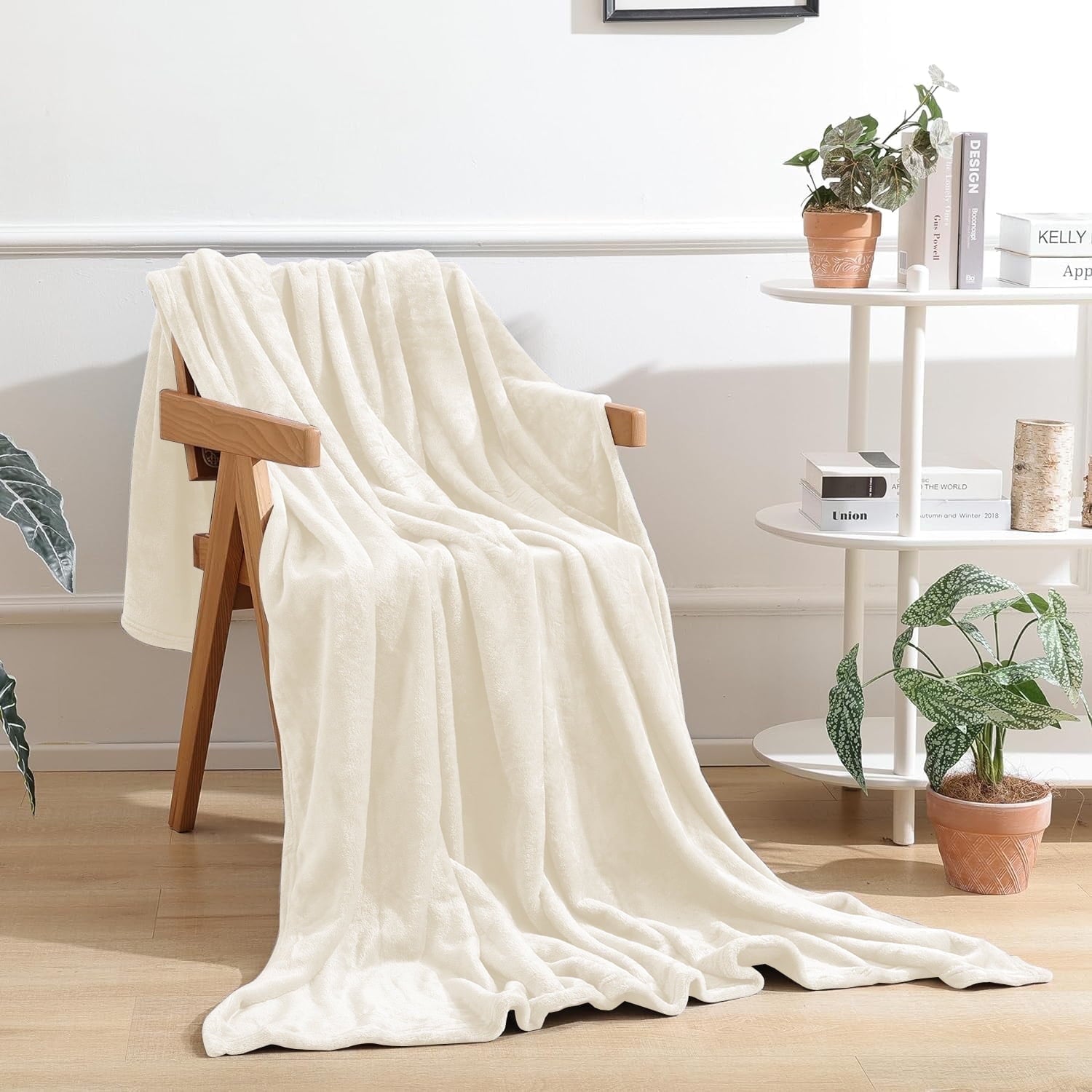 Throw Blanket for Couch, Ultra Soft Cream White Throws for Travel Camping Sofa Bed, Lightweight Cozy Bed Blanket for All Seasons, Decor & Gi